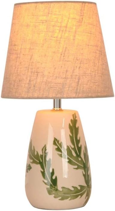 BarcelonaLED Lámpara de Mesa Cerámica Elegante con Base de Porcelana Brillante Dibujos Hojas y Pantalla de Tela Beige Casquillo E27 para Dormitorio Mesita de Noche Salón