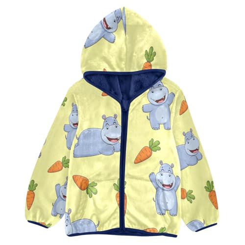 Happy Hippo and Carrots Toddler Fleece Jacket Girl Boys Hooded Fleece Jacket Coat Warm Outwear Zip-up 3-10T