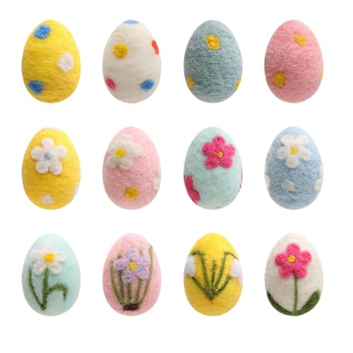 Fnaekier Felt Easter Eggs - Easter Egg Decorations, Hanging Ornaments, Pack of 12