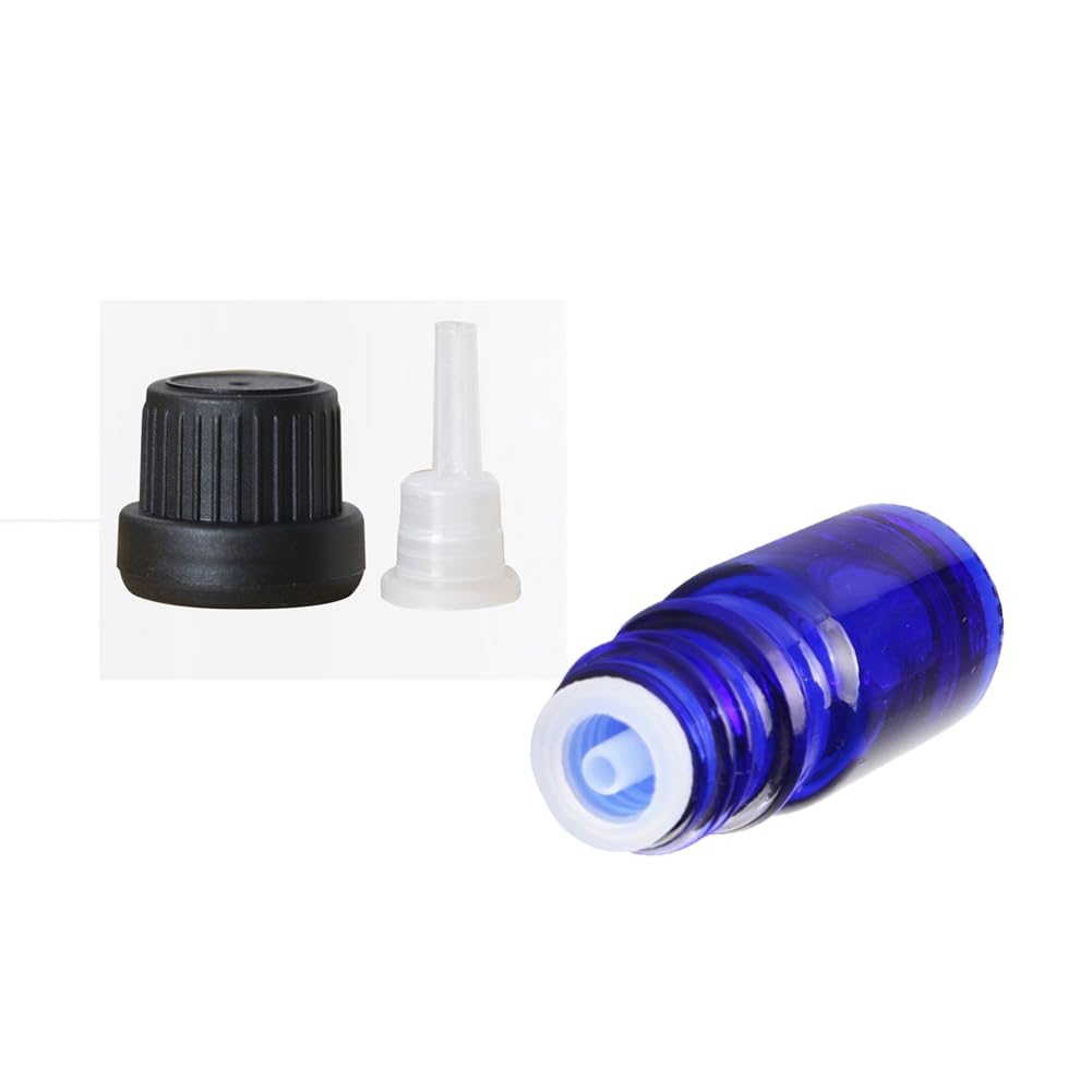 864 Pezzi Bottiglietta di Vetro per Oli Essenziali da 10 ml Blu Bottiglia con Tappo di Sicurezza Nero con Contagocce Interno a Caduta, Contenitori di Aromaterapia