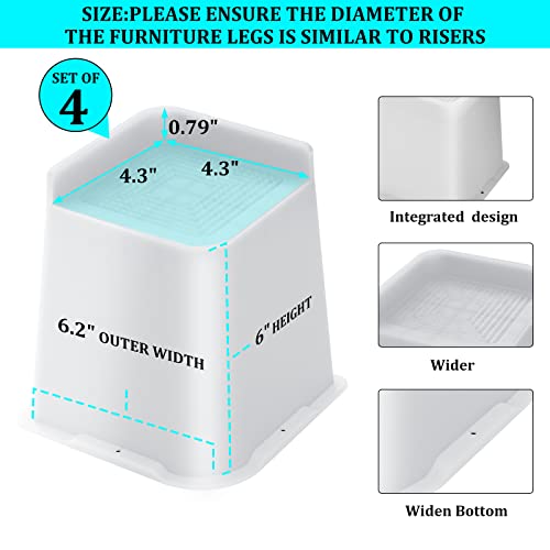 Bed Risers Oversized, 6 Inch Lift, Trapezoidal Furniture Risers Set Of 4, Up To 5000Lbs For Sofa, Bed Frame, Tables, Couches，Desk, Cabinet (White) #TOP2