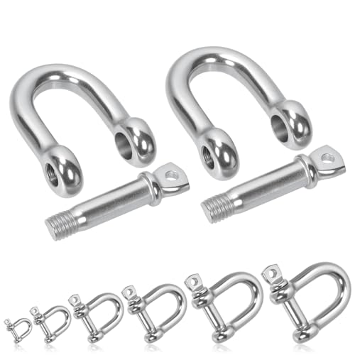 2PCS M12(1/2") Stainless Steel D Ring Shackles, Silver Screw Pin ...