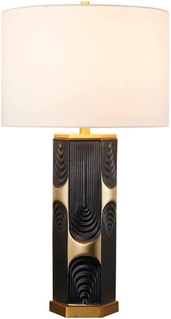 Lampa biurkowa, lampa stołowa Lampki nocne Nordic Ceramiczne lampy stołowe Galwanizowana tłoczona lampka nocna z abażurem z tkaniny Do sypialni Salon Lampy stołowe biurowe do salonu (Noir, przycisk