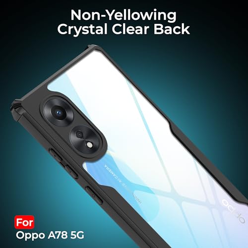 Image of A rtistque Clear Hard Transparent Acrylic Armor Anti-Drop Shockproof TPU Edge Back Cover Case for Oppo A78 5G - Black