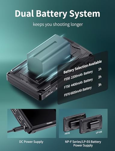 Image of FEELWORLD S55E 5.5 inch DSLR Field Monitor 3D LUT Compact Full HD 1920x1152 IPS Video Assist Peaking Focus with 4K60Hz HDMI 8.4V DC Inputs /Outputs Includes F550 4400mAh Battery,Tilt Arm,Sunshade