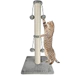Dimaka 74cm Tall Cat Scratching Post, Scratch Post for Large Cats with 4 Teasing Hanging Ball, Natural Sisal Rope (Vertial Tree)