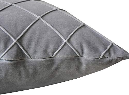 Lutanky Velvet Cushion Covers (Pack of 2) Soft Throw Pillow Cases Checked Design Decorative Square Pillow Cover for Sofa Bed (grey, 12"x20",2 Pieces)