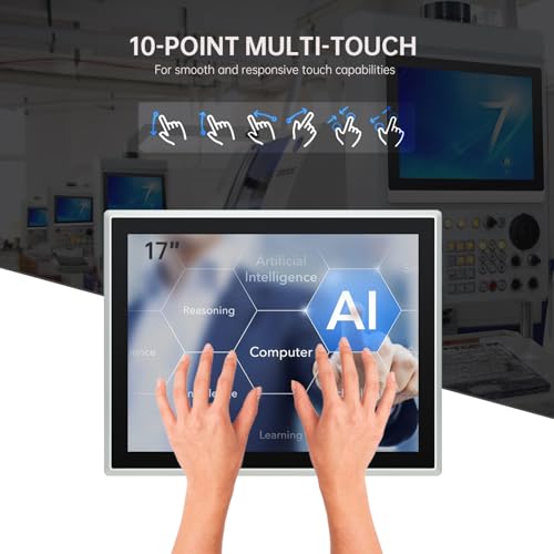 Image of 17-Inch Industrial Embedded Panel PC, Ratio 4:3 Multi-Touchscreen-Monitor,Industrial Touch Screen Panel Computer,WiFi & Built-in Speakers,IP65 Front,Win 10 I3 RAM 4G+128G SSD