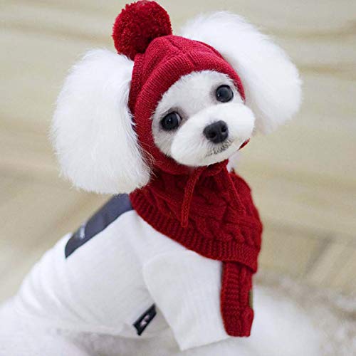 Goclothod Pet Dog Knitted Scarf And Hat Set Winter Neck Ear Warmer Small Hat Scarf #TOP6