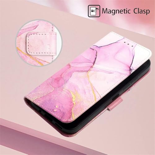 Image of ClickCase for Redmi Note 15 Pro 5G Marble Series Faux Leather Back Case Card Holder Wallet with Magnetic Closure Flip Cover for Redmi Note 15 Pro 5G (Pink)