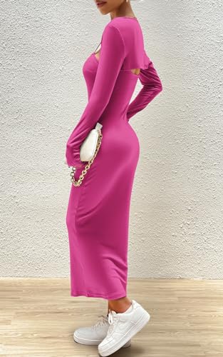Image of Women's Spring Fall 2 Piece Outfits Slip Bodycon Maxi Dress and Long Sleeve Cropped Cardigan Knit Matching Sets