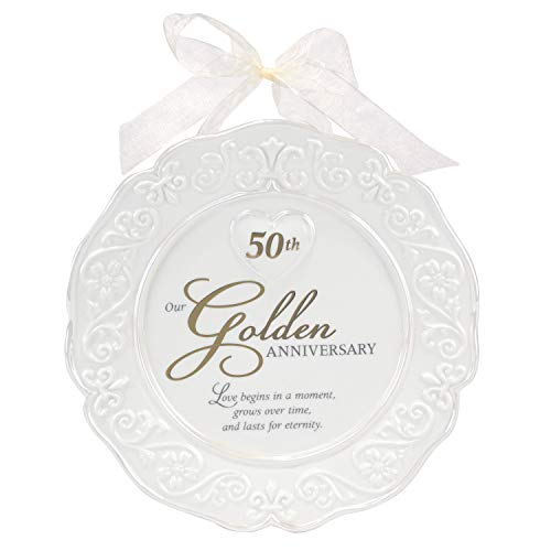 Malden International Designs Glazed Ceramic 50th Anniversary Plate With Gold