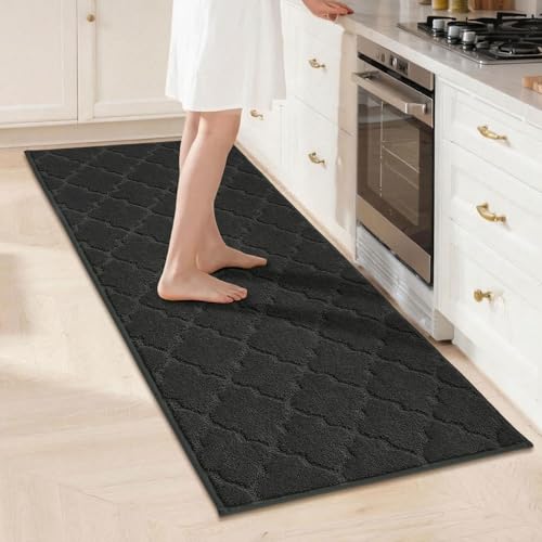 COSY HOMEER Küchenteppich, 50 x 150 cm Küchenläufer rutschfest, Teppich Küche Waschbar, Teppichläufer Flur, Teppich Läufer für Küche, Flur, Wohnraum, Schwarz