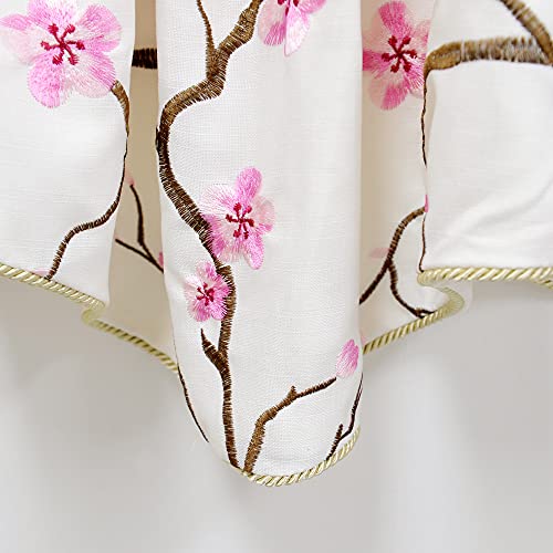 Home Soft Things 1 Piece Cherry Blossom Embroidery Valance Pink, 60" X 19", Scalloped Flower Floral Thermal Insulated Window Curtain Valance Thick Drapes For Bedroom Decor With Rod Pocket. #TOP2