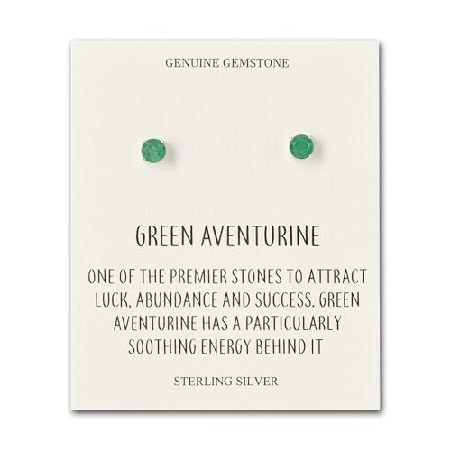 Philip Jones Sterling Silver Green Aventurine Gemstone Earrings with Quote Card