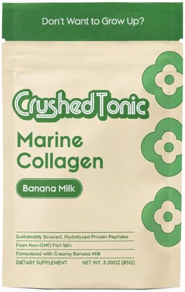 Crushed Tonic Korean Beauty Collagen Powder | Hydrolyzed Marine Collagen Peptides for Skin Glow, Hair & Nails | K-Beauty Drink | Gluten-Free, Halal & Kosher (Banana Milk, 5 Servings (50 g), Pouch)