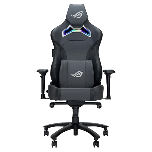 Image of Asus ROG Chariot X (Wide) RGB Gaming Chair, Racing-Car Style, Premium PU Leather, Memory-Foam Lumbar, 4D Armrests, 155° Recline, Tilt & Class 4 Gas Lift, Grey