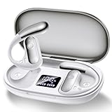 Paekole Auriculares Inalámbricos Bluetooth 5.4 Open Ear, 80H Cascos Deportivos 2026 con Pantalla LED, Gancho Flexible No Intraural, IPX7 Impermeable, Cancelación de Ruido ENC (Blanco)