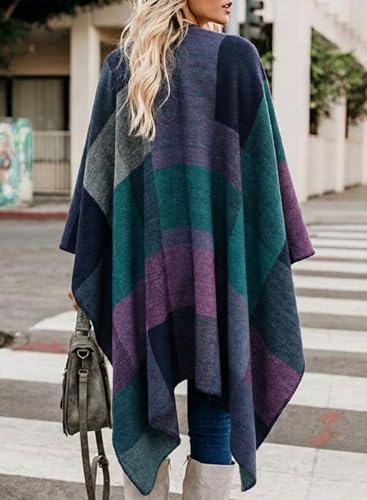 Image of Bestshe Women's Boho Open Front Poncho Plaid Shawl Wrap Cape | Tassel Cardigan Sweater, Cozy Layering, Fall Winter Clothes for Women