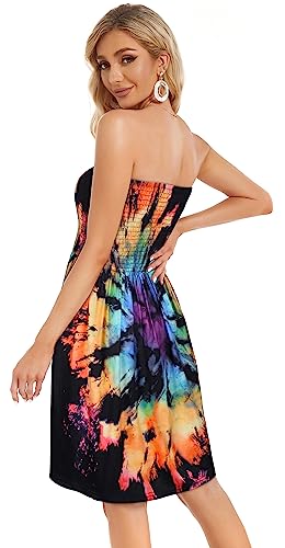 Image of Summer Dresses for Women Strapless Sundress Floral Print Beach Cover Ups