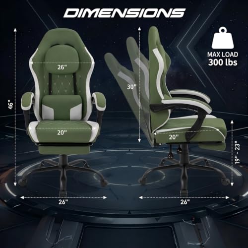 Image of Video Gaming Chair, Ergonomic Office Chair with Footrest, Lumbar Support and Linkage Armrests, Swive Home Video Game Chairs for Adults, Green