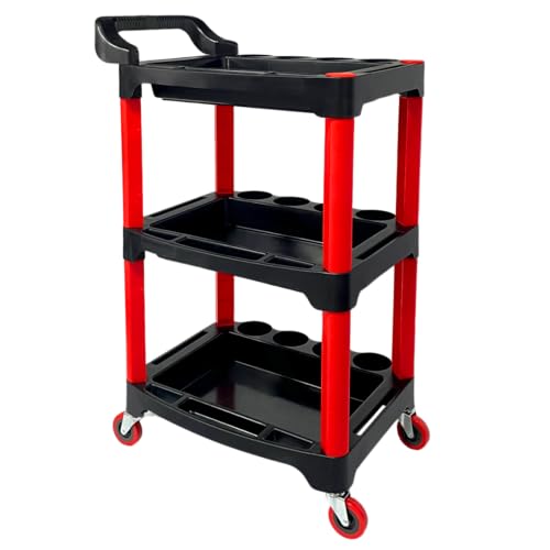 DESEQPT Auto Detailing Cart with Wheels 3 Tier Rolling Detail Cart Car Wash Organizer for Detailers Garage Workshop Repair Shop Storage Tool