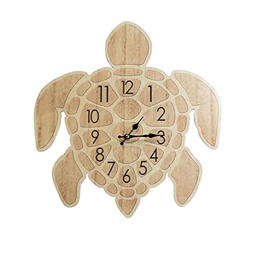Sea Creations Wooden Wall Clock - Coastal, Nautical, and Beach Themed | Decorative and Aesthetic 16 Inches Timepiece | Ideal Coastal Decor in Bedroom, Kitchen, Living Room, or Beach House | Turtle