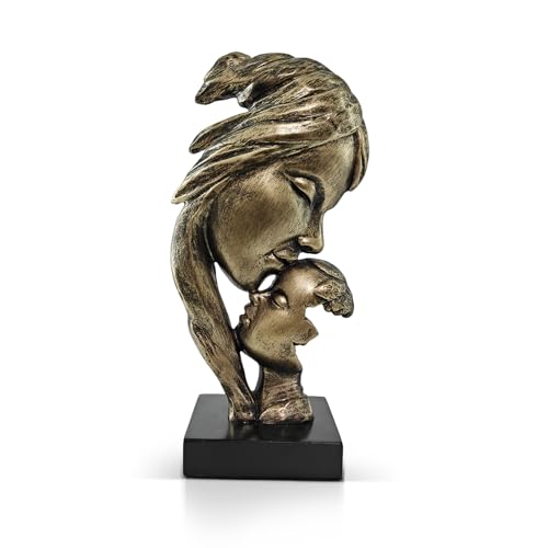 SMIKCP Mother and Child Statue - Abstract Gold Sculpture for Home Decor - Modern Motherhood Figurine for Living Room, Office, Shelf - Meaningful for Mom, New Mother, Mothers Day - 8.8 H
