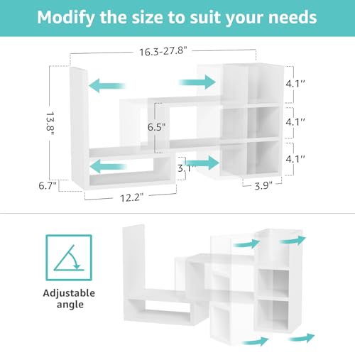 Desk Shelves Desktop Orgnizer Shlef - White Office Organization for Top of Desk Organizers and Accessories Corner Bookshelf Table Top Shelving Small Hutch Decorations for Women Office