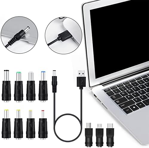 LLQQ USB to DC 5V Cable, 1.5M Universal 5V USB Power Chager Cord DC 5.5 X 2.1mm Plug Adapter with 13 interchageable DC Connectors 5.5x 2.5mm Type C Mirco USB Mini USB and more