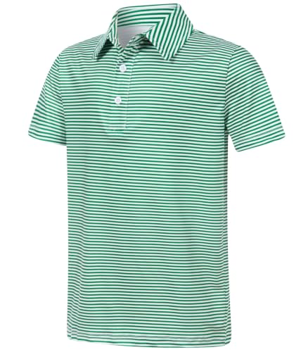 Cuddomper Boy Polo Stripe Shirt Size 5-6 Pine Green Short Sleeve Golf Top - image 1