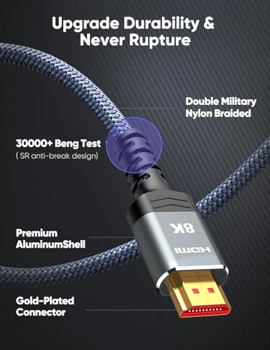 Highwings 10K 8K Hdmi 2.1 Cable 2-Pack 6.6Ft, Highwings Certified 48Gbps Ultra High Speed Slim Hdmi Cord,Support 4K@120Hz 8K@60Hz thumb #4