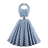 Womens Halter Sleeveless Swing Vintage 1950s Cocktail Dress Polka Dot Audrey Retro Rockabilly Prom Dresses with Belt