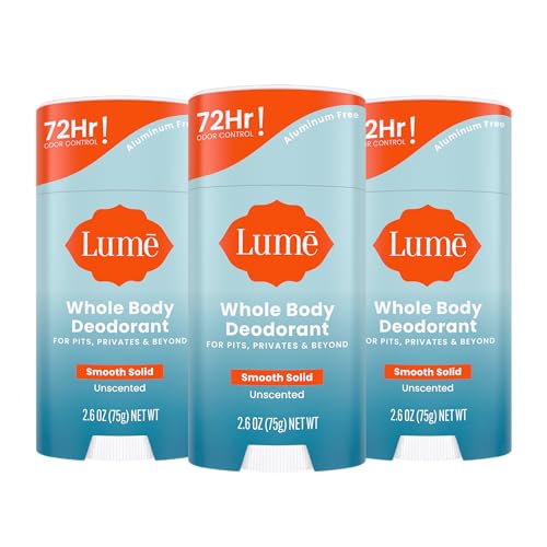 Image of Lume Whole Body Deodorant - Smooth Solid Stick - 72 Hour Odor Control - Aluminum Free, Baking Soda Free and Skin Loving - 2.6 Ounce (Pack of 3) (Unscented)