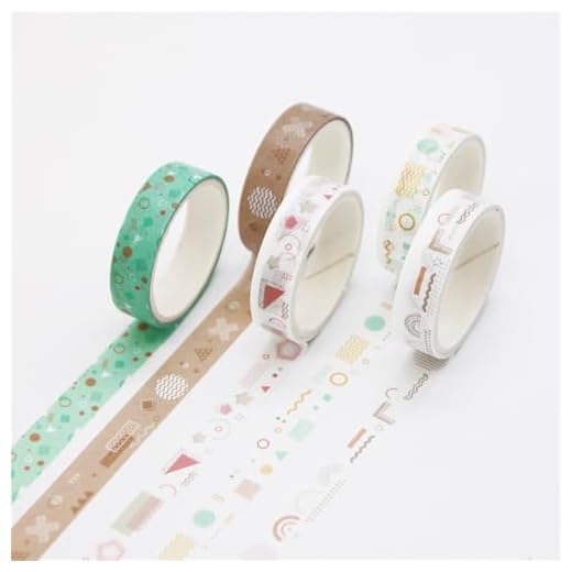 5 Rolls Washi Tape Easy-Tear Residue-Free for Journaling Scrapbooking Gift Wrapping Decorative