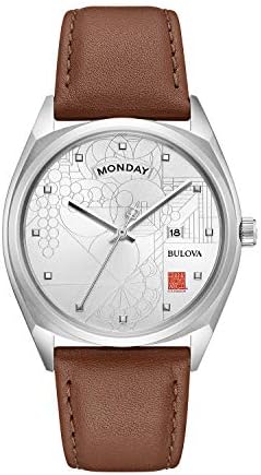 Bulova Frank Lloyd Wright Quartz Mens Watch, Stainless Steel With Brown Leather Strap, Silver-Tone (Model: 96C138)