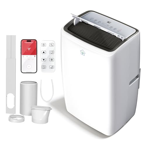 12000BTU Smart Portable Air Conditioner with Heat, AC Unit with App & Remote Control, 4-in-1 Heating, Cooling, Dehumidifier, Fan for Rooms up to 550 sq.ft, 24H Timer, White