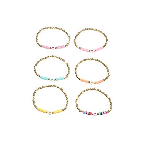 Colorful Bling 6Pcs/Pack Gold Beaded Bracelet Rainbow Vinyl Disc Ball Srting Stretch Heart Shaped Bracelets Cuff Bangle Set For Women Jewelry-6Pcs thumb #5