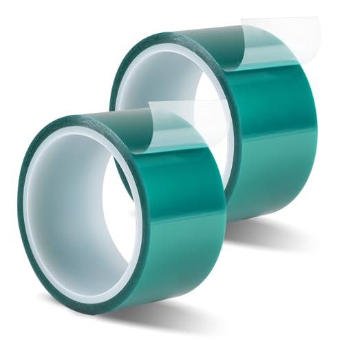 EXLECO 2 Rollos Cinta Termica Sublimacion Verde 50mm x 33m, Cinta Adhesiva de Alta Temperatura Cinta Kapton Cinta in PET Resistente al Calor sin Residuos para Impresión Electrónica, Enmascarar, Soldar