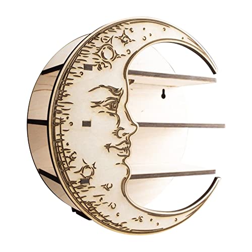 Jinitaimei Halbmond Regal, Kristallsteine Display Regal, Ätherische Öle Wandregal, Holz Mondhalter Wandbehang Dekor für Schlafzimmer, Boho Regalhalter für Meditation, Geschenke für Frauen (B) Cover