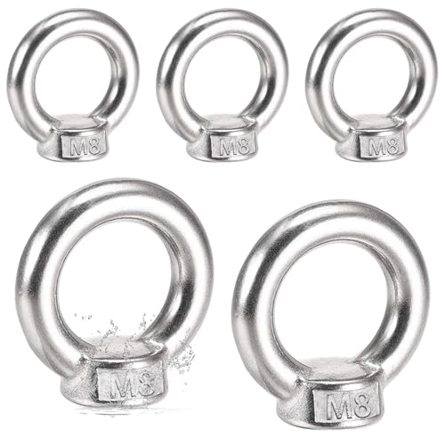 5 Pièces Anneau de Levage M8, écrous à Anneau en Acier Inoxydable 304, Vis à œillets Filetées, M8 écrous à Oeil pour Fixer des Ornements Suspendus, Pots Fleurs, des Supports à Bascule