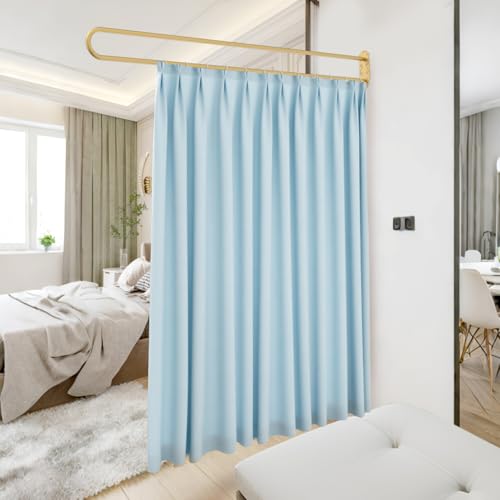 XIMSPHY Privacy Partition Curtains, U-Shape Room Divider, Metal Support Wall Mounted Curtains, 6.56ft White Flat Hooks Medical Curtain for Fitting Room Beauty Salon Bedroom (Blue, 6.56ft), WEER33