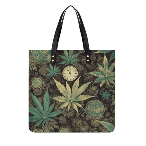 A Puff in Time Weed Marijuana Large Leather Handbags Women Fashion Handbag Multifunctional Travel Bag It Is A Great Gift for Mothers, Teachers, Friends, Bridesmaids