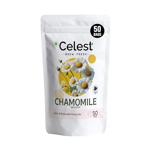 Image of Celest Chamomile Tea Bags 50 Count | Pure Herbal Infusion for Relaxation & Sleep Support | Caffeine Free Beverage | Premium Pyramid Sachets | Chamomile Flower Blend