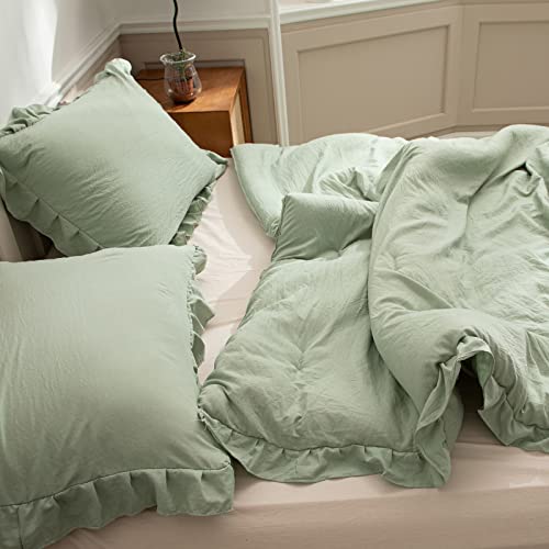 Merryword Sage Green Comforter Set Green Ruffle Comforter Ruffle Fringe Design Sea Green Ruffled Down Alternative Comforter Boys Girls Bedding Twin 1 Duvet 1 Pillow Sham (Twin, Sea Green) #TOP5