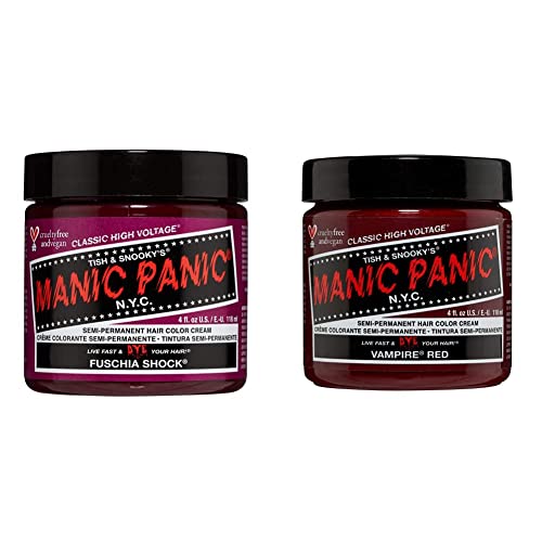 Manic Panic - Fuschia Shock Classic Creme Vegan Cruelty Free Pink Semi Permanent Hair Dye 118ml & Vampire Red Classic Creme Vegan Cruelty Free Red Semi Permanent Hair Dye 118ml