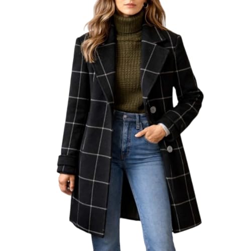 Manteau femme à carreaux mi-long et chaud pour affronter l'hiver avec style