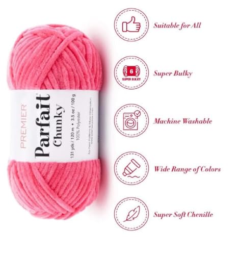 Image of Premier Parfait Chunky Chenille Yarn 3 Pk Bundle with Bella's Crafts Markers (Hibiscus)