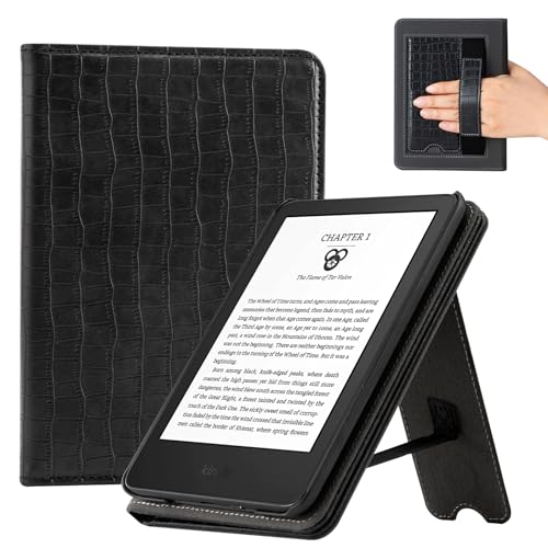 CoBak Case for 6" E-Reader - PU Leather Smart Cover with Auto Sleep/Wake & Hand Strap, not Compatible with Kobo Clara, Croco Black