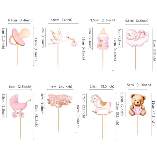 Keaziu HP2023112-BABY GIRL-NEW 32 Pack Baby Girl Cupcake Toppers It'S A Girl Cupcake Picks Pink Bear Nipple Feeder Trojans Stroller Baby Shower Birthday Party Decoration Pink Girl thumb #5